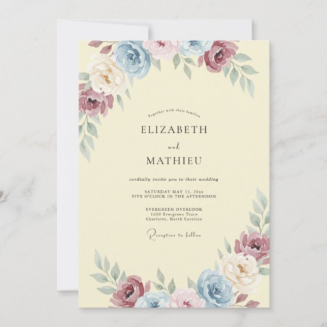 Invitation Mariage Feuillu Mauve Bourgogne (Devant)