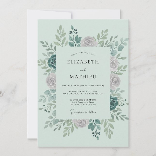 Invitation Mariage Feuillu Mauve Mousse de Mer (Devant)