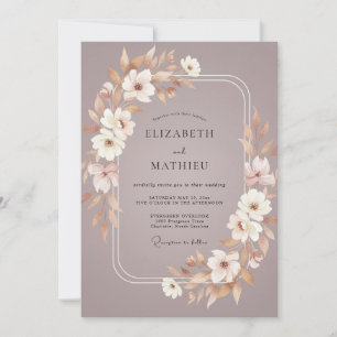 Invitation Mariage Feuillu Mauve Taupe