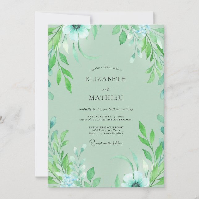 Invitation Mariage Feuillu Menthe Aqua (Devant)