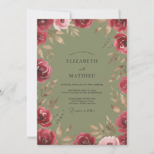 Invitation Mariage Feuillu Olive Bourgogne