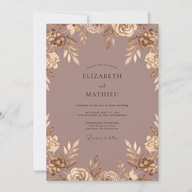 Invitation Mariage Feuillu Or et Mauve (Devant)