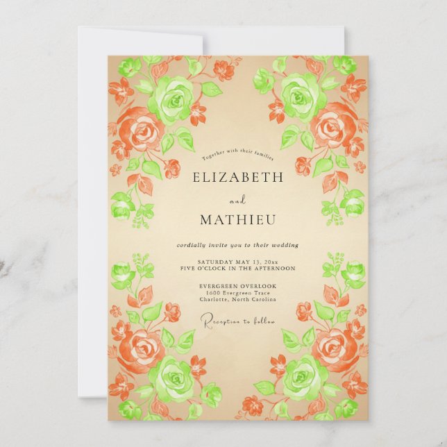 Invitation Mariage Feuillu Orange Citron (Devant)