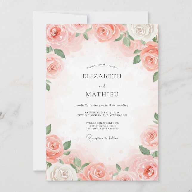 Invitation Mariage Feuillu Peint d'Abricot (Devant)