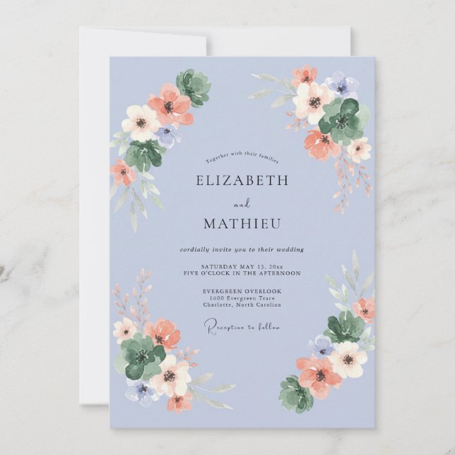 Invitation Mariage Feuillu Pervenche Abricot (Devant)