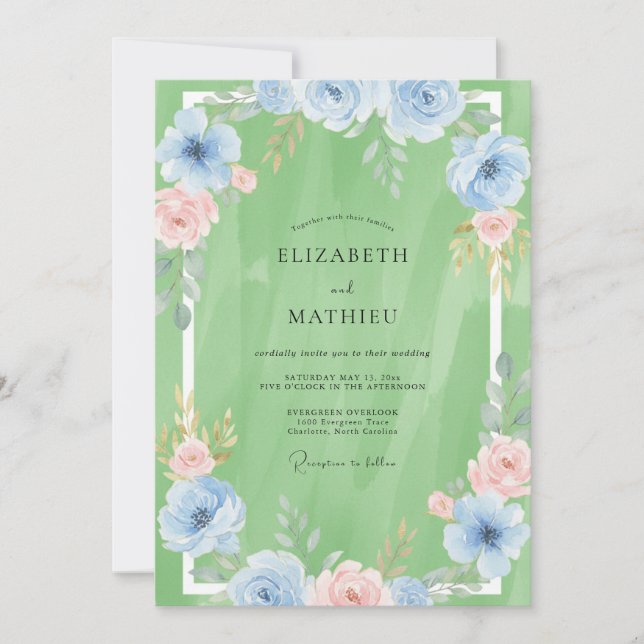 Invitation Mariage Feuillu Pistache Azur (Devant)