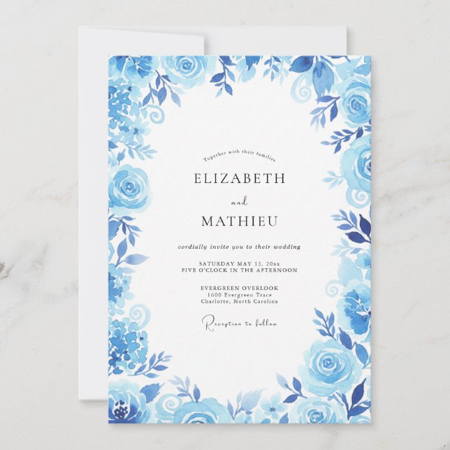 Invitation Mariage Feuillu Saphir Bleuet (Devant)
