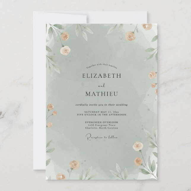 Invitation Mariage Feuillu Sauge Abricot (Devant)