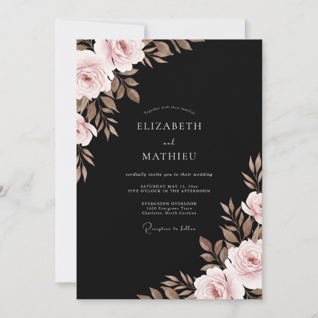 Invitation Mariage Feuillu Taupe Noir (Devant)