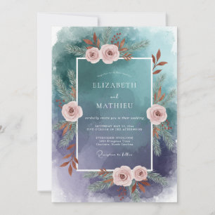 Invitation Mariage Feuillu Teinte de Bleu Turquoise