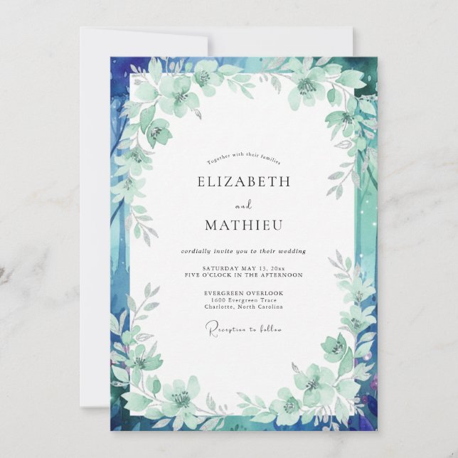Invitation Mariage Feuillu Teinte de Mer (Devant)
