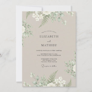 Invitation Mariage Feuillu Vert Taupe