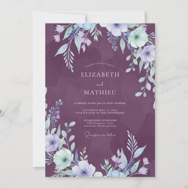 Invitation Mariage Feuillu Violet Améthyste (Devant)