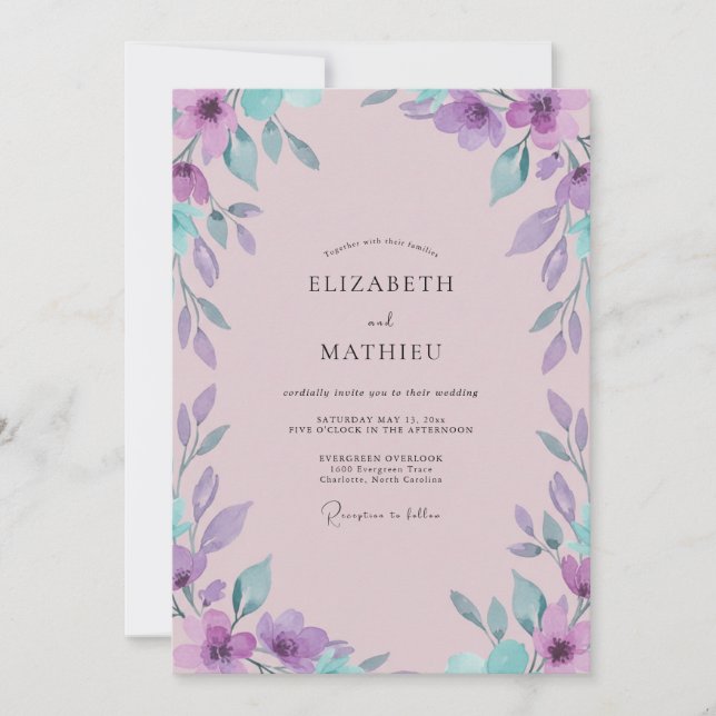 Invitation Mariage Feuillu Violet Mauve (Devant)
