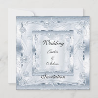 Invitation Mariage Fiançailles Argent Bleu Art Déc