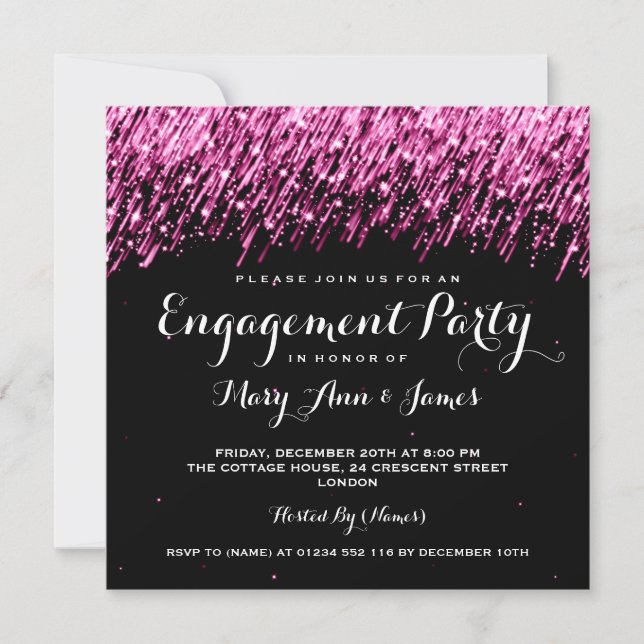 Invitation Mariage Fiançailles aux étoiles roses (Devant)