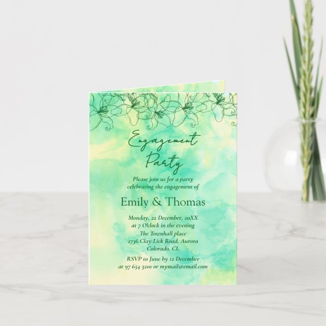Invitation mariage fiançailles fond vert minimaliste (Devant)
