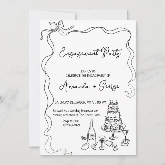 Invitation Mariage Fiançailles manuscrit chic (Devant)