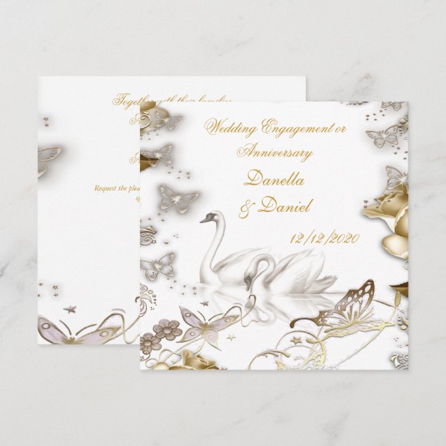 Invitation Mariage Fiançailles ou Anniversaire Blanc Sépia (Devant / Derrière)