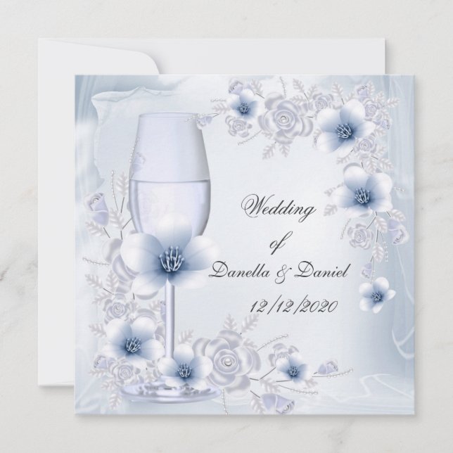 Invitation Mariage Fiançailles ou Anniversaire Bleu Argent (Devant)