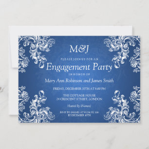 Invitation Mariage Fiançailles Vintage Swirls 2 Sapphire Blue