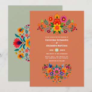 Invitation Mariage Fiesta d'Art Populaire Mexicain Terracotta