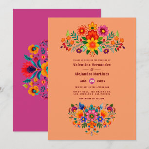 Invitation Mariage Fiesta d'Ombre et Magenta d'Art Populaire