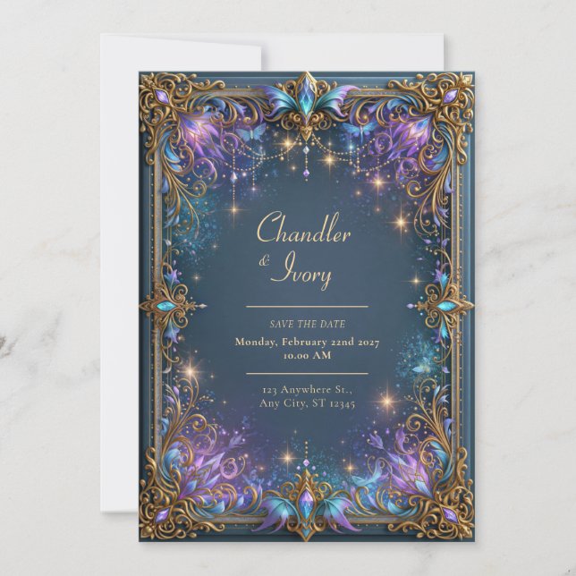 Invitation Mariage Filigrane Céleste Violet de Minuit (Devant)