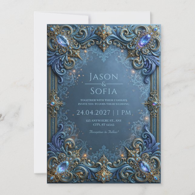 Invitation Mariage Filigrane Galaxie Saphir (Devant)
