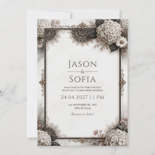 Invitation Mariage Filigrane Hydrangea Sépia