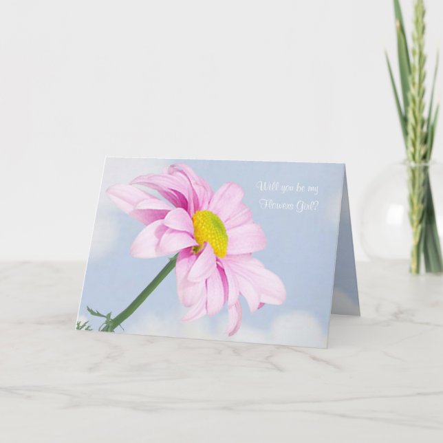 Invitation Mariage. Fille des fleurs. Marguerite rose. (Devant)
