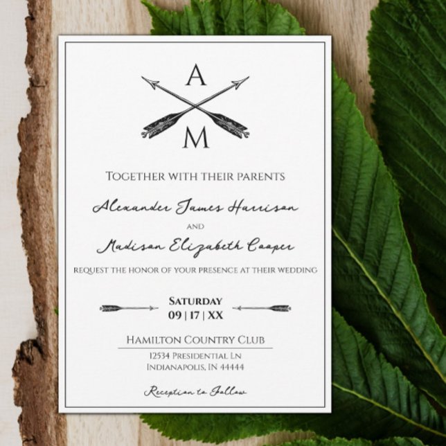 Invitation Mariage Flèches et monogrammes | BLANCHE (Arrows and Monograms Wedding Invitation)