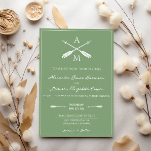 Invitation Mariage Flèches et monogrammes Moss Green