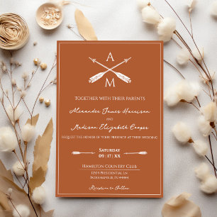Invitation Mariage Flèches et monogrammes Orange brûlé