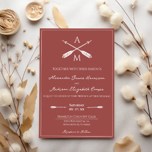 Invitation Mariage Flèches et monogrammes Terracotta