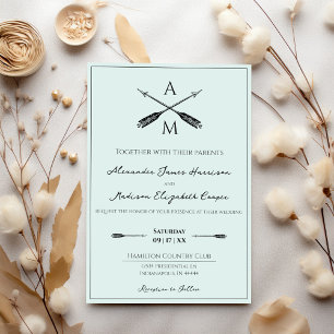 Invitation Mariage Flèches et monogrammes   Vert menthe
