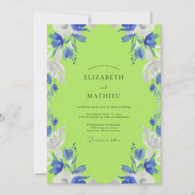 Invitation Mariage Fleur Abstract Vert Citron (Devant)