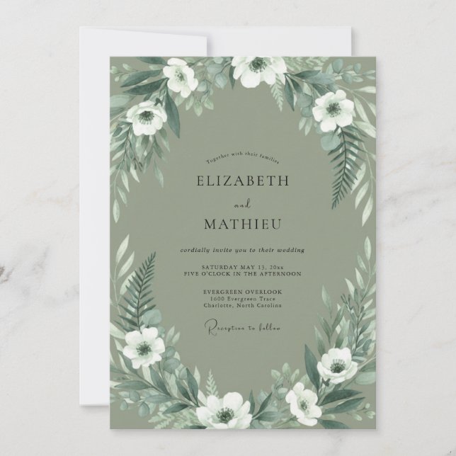 Invitation Mariage Fleur aérienne Vert Sauge (Devant)
