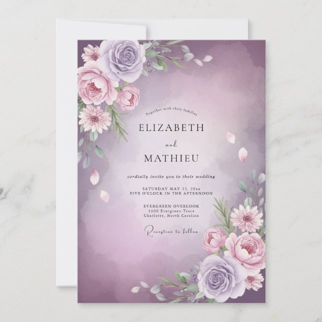 Invitation Mariage Fleur Améthyste Lilas (Devant)