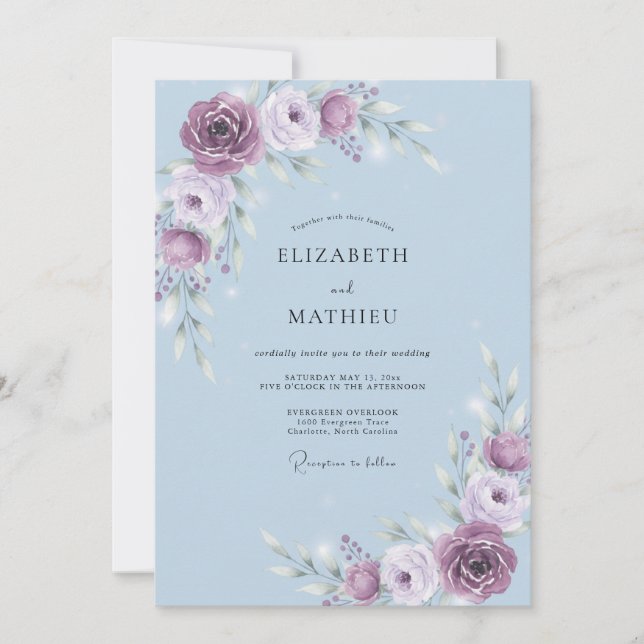 Invitation Mariage Fleur Améthyste Pervenche (Devant)