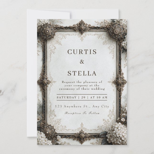 Invitation Mariage Fleur Antique Bronze (Devant)