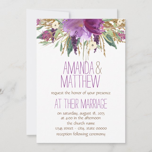 Invitation Mariage Fleur Aquarelle (Devant)