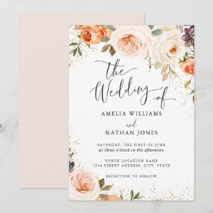Invitation Mariage Fleur Aquarelle Ambre Rosé