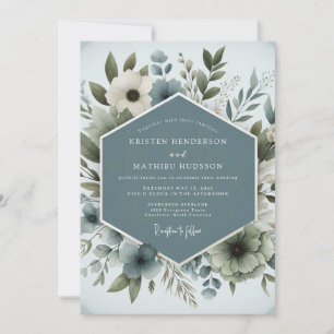 Invitation Mariage Fleur Aqueuse Bleu Ardoise