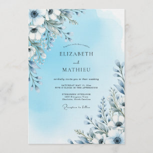 Invitation Mariage Fleur Artistic Bleu Ciel
