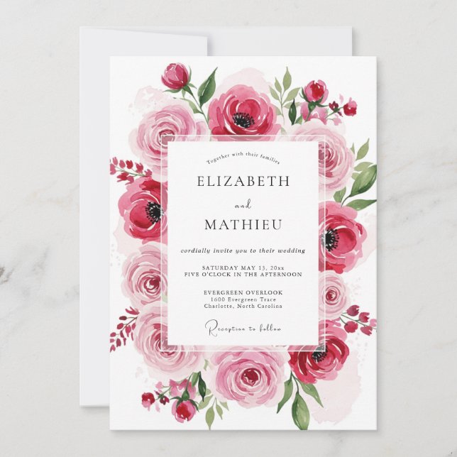 Invitation Mariage Fleur Artistic Rose Pâle (Devant)