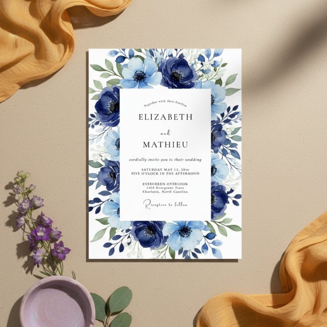 Invitation Mariage Fleur Artistique Navy Bloom (Créateur téléchargé)