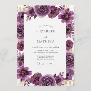 Invitation Mariage Fleur Artistique Prune