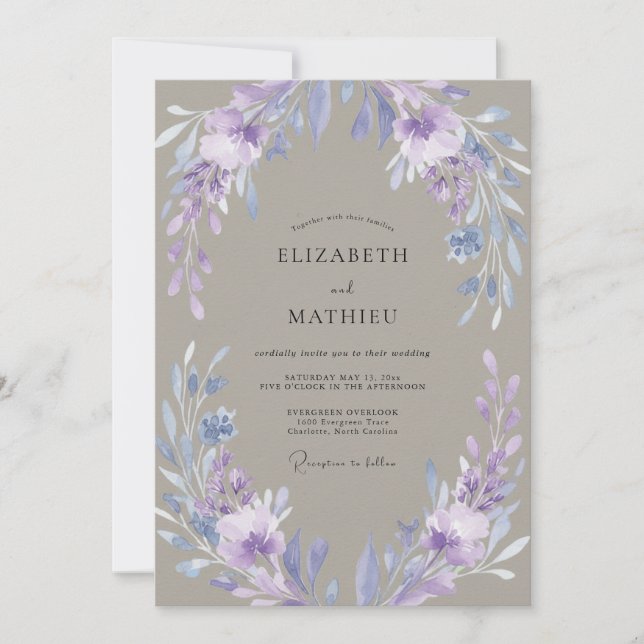 Invitation Mariage Fleur Artistiques de Lavande (Devant)