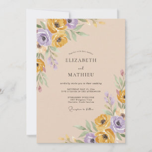 Invitation Mariage Fleur Artistiques Jaune Lavande